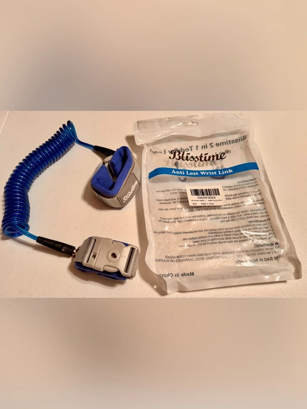 Bliss Blue Coiled Anti-Lost Wrist Link with Gray Buckles